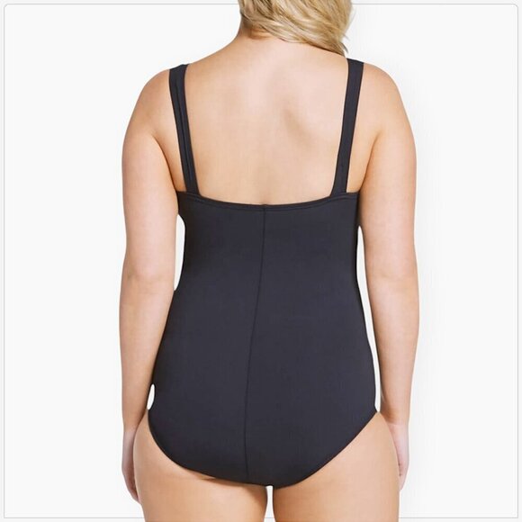 Speedo Black Solid Shirred Front Tank One Piece Swimsuit NWT NEW Plus 20 - Picture 2 of 5